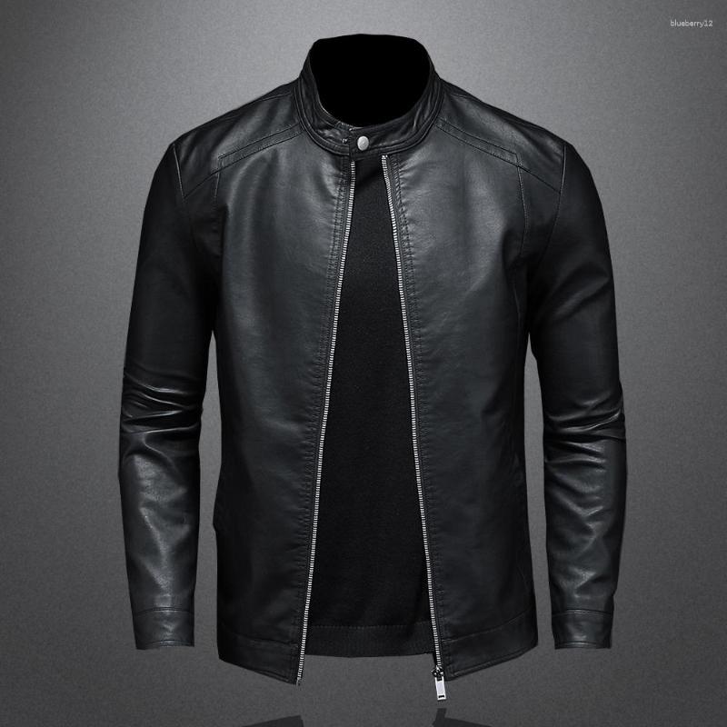 Men's Jackets Spring Autumn Leather Jacket Men Stand Collar Slim Pu Fashion Motorcycle Causal Coat Mens Moto Biker