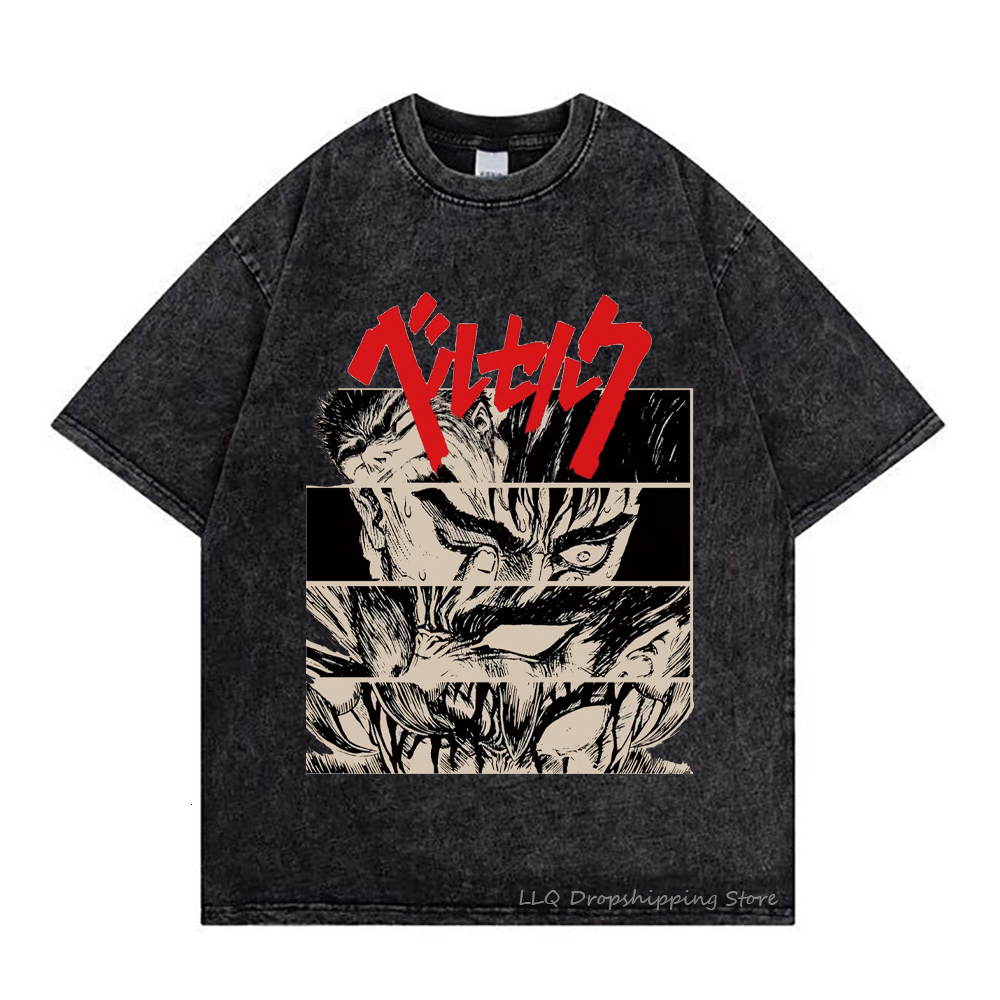 Men's T-Shirts Anime T Shirt Summer Berserk T Shirts Guts Washed Retro Short Sleeve Shirt Griffith Streetwear T-shirts Casca Oversize T-shirt 230