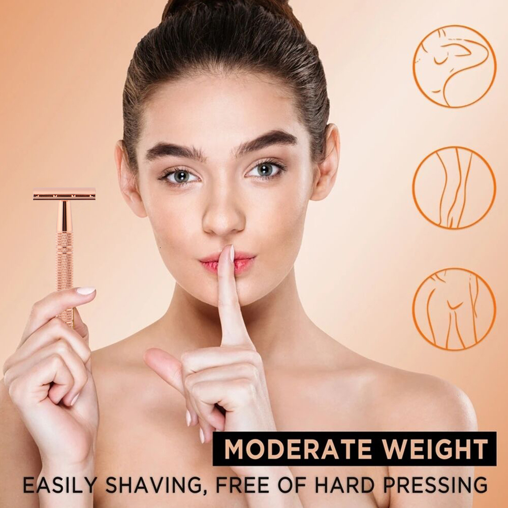 Razors Blades HAWARD Rose Gold Razor Classic Double Edge Safety Razor For Mens Shaving Womens Hair Removal 10 Shaving Blades Manual Shaver 230725