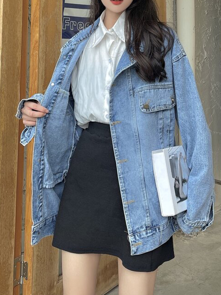 Womens Jackets Streetwear Femlae Vintage Loose Blue Denim Jacket Spring Autumn Women Single Breasted Lapel Retro Jeans Coat Outwear 230726