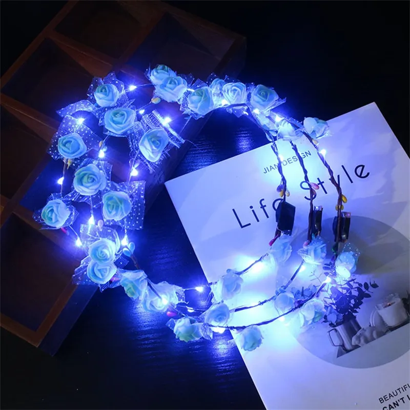 LED Light Up Flower Crown Flashing Garlands Head Band Clasps Floral Head Hoop Fairy Hairband Headwears WeddingZZ