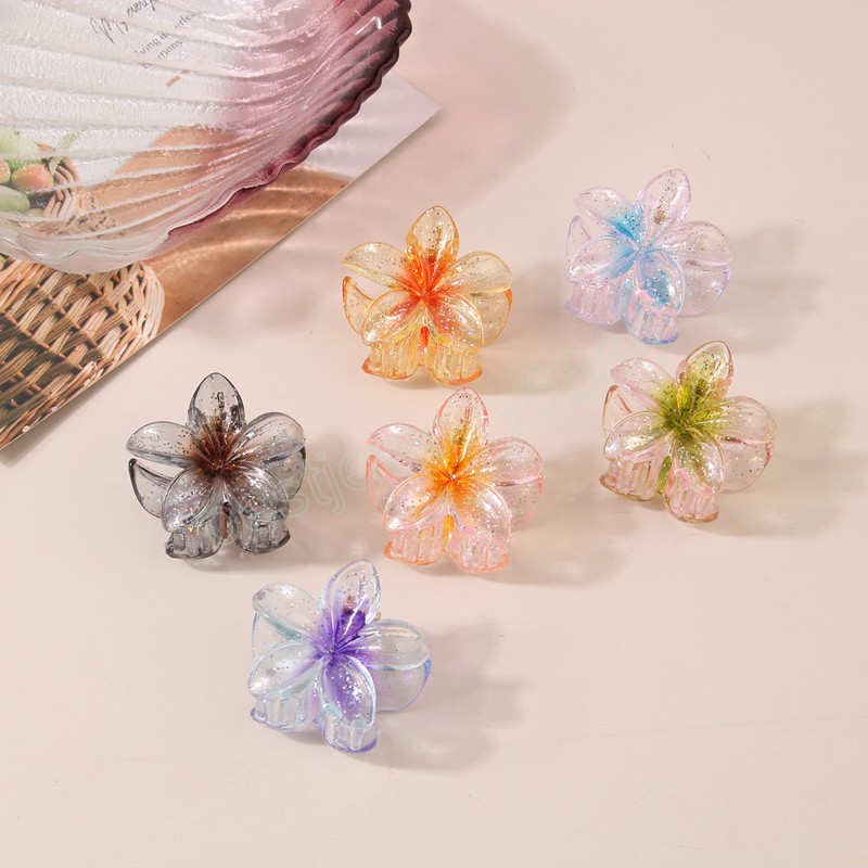 Korean Style 4cm Flower Hair Claw 2023 Fashion Transparent Glitter Powder Sweet Ponytail Holder Hair Clip Hair Accessories for Women
