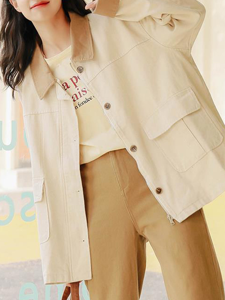 Womens Jackets Spring Autumn Women Vintage Loose Single Breasted Denim Jacket Streetwear Female Retro Lapel Pocket Jeans Coat Outwear 230726