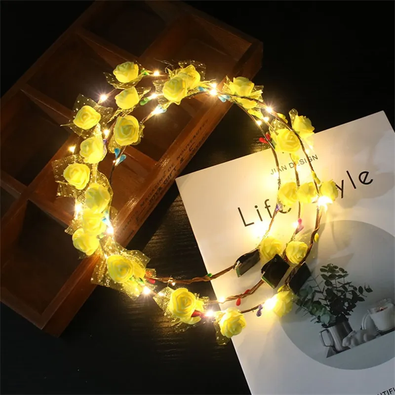 LED Light Up Flower Crown Flashing Garlands Head Band Clasps Floral Head Hoop Fairy Hairband Headwears WeddingZZ