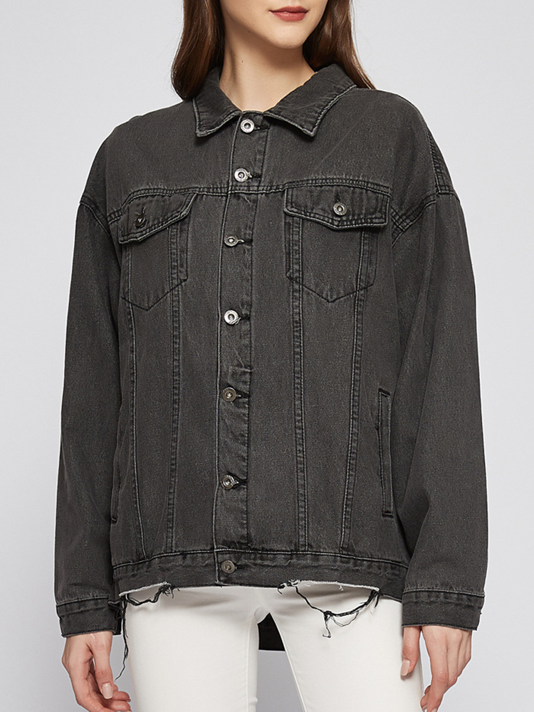 Womens Jackets Women Vintage Loose Frayed Hole Single Breasted Denim Jacket Streetwear Female Spring Autumn Retro Jeans Coat Outwear 230726