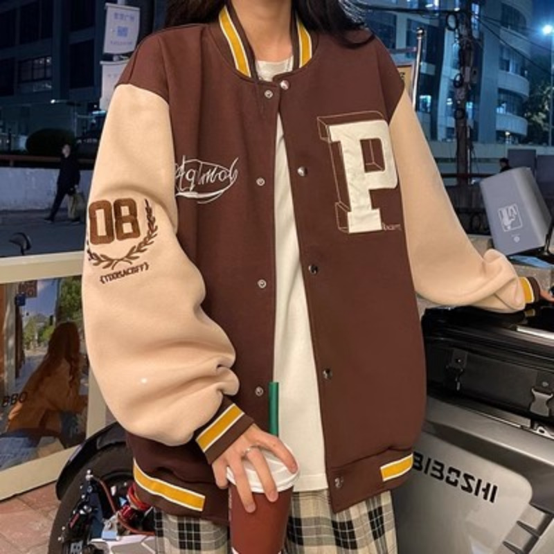 Womens Jackets Deeptown Vintage Baseball Jacket Oversize Korean Fashion Y2k Streetwear Varsity College Bomber Coat Aesthetic 230726