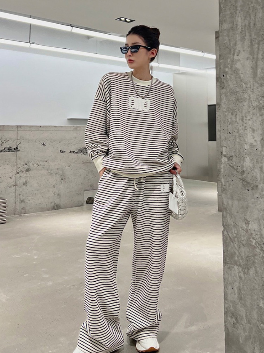 Girls Striped Hoodie Tracksuits Long Sleeve Tops Pants Tracksuit Suit Soft Autumn Casual Slacker Clothes Loose Sweatshirt S-XL