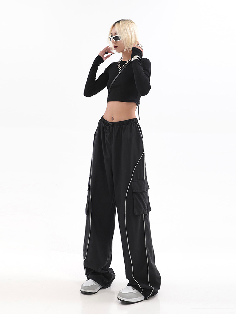Women's Pants Capris Drawstring Baggy Y2K Cargo Pants Women Low Waist Mopping Sweatpant Trousers Vintage Street Pockets Wide Leg Joggers Pant 230