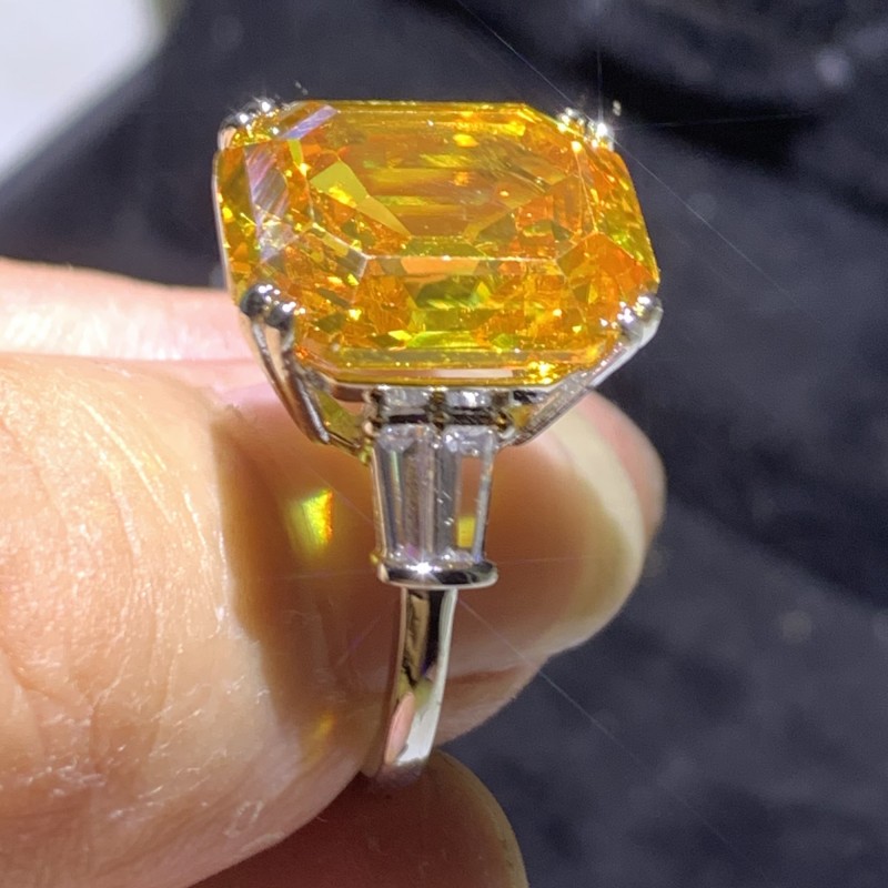 Handmade Wedding Rings Luxury Jewelry 925 Sterling Silver Lagre Asscher Yellow Topaz CZ Diamond Gemstones Moissanite Eternity Party Women Wedding Band