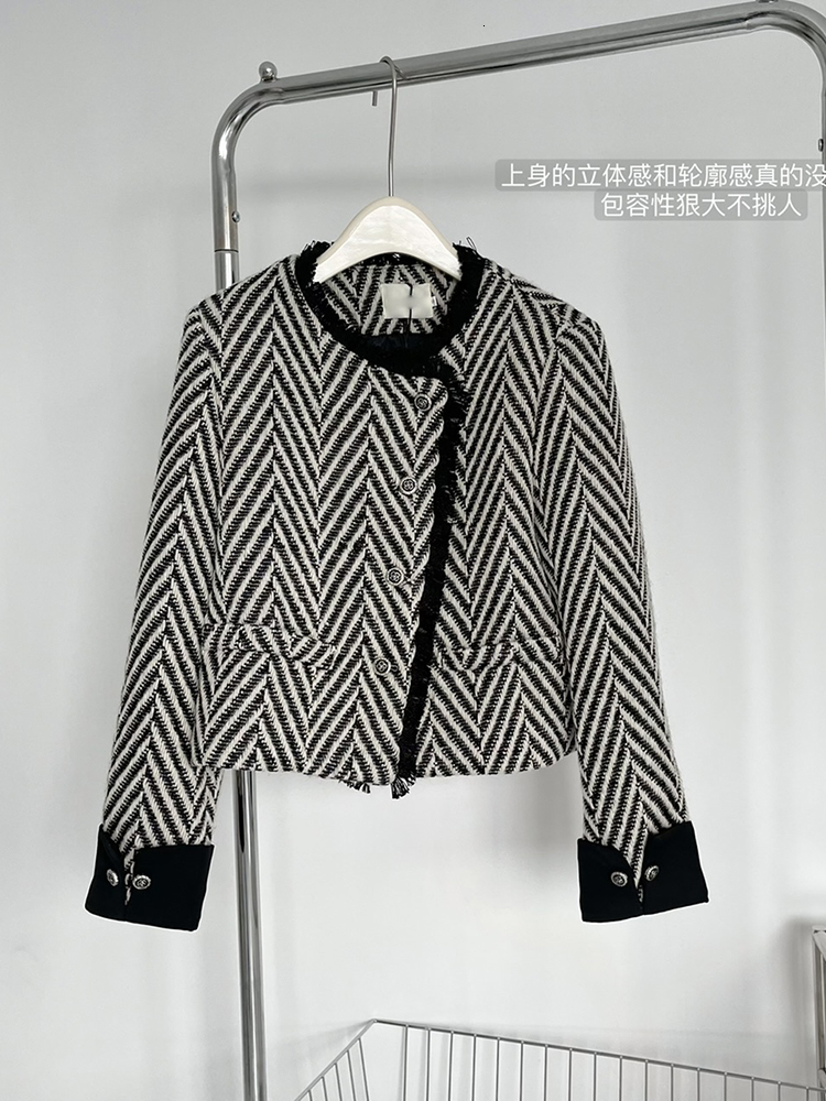 Womens Jackets Circyy Striped for Women Cropped Coat Autumn Long Sleeve ONeck Single Breasted Vintage Fashion Elegant Coats 230726