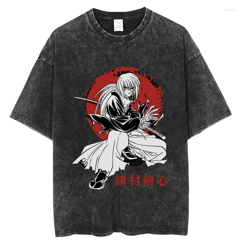 Men's T Shirts 2023 Rurouni Kenshin Hip Hop Streetwear Washed Shirt Harajuku Tshirt Summer Short Sleeve T-Shirt Cotton Casual Tops Tees