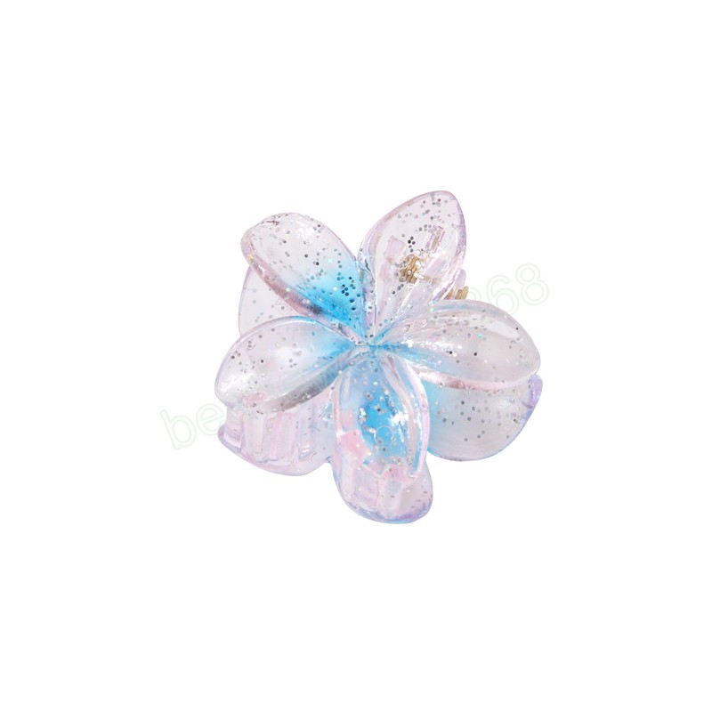 Korean Style 4cm Flower Hair Claw 2023 Fashion Transparent Glitter Powder Sweet Ponytail Holder Hair Clip Hair Accessories for Women