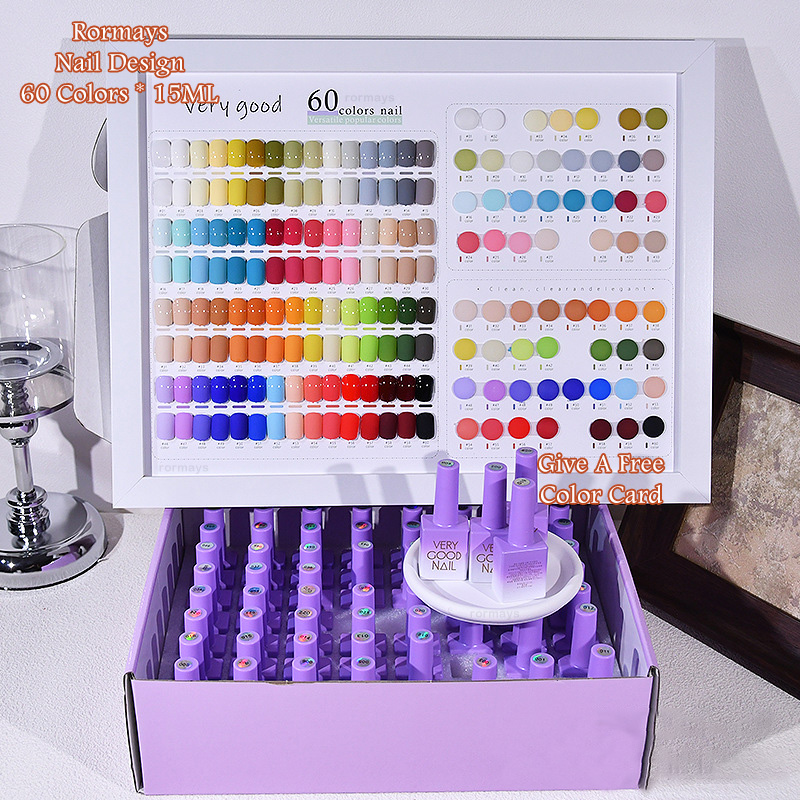 Rormays 60 Color Gel Nail Polish Set 15ML Summer Popular Iridescence Sequins Nail Gel UV LED Primer Matte Mix Full Cover Nail Art Design Gel Factory W