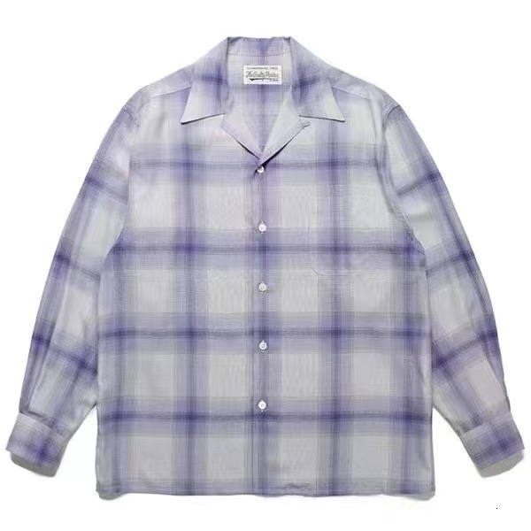 Mens Casual Shirts 1 Quality Top Loose Long Sleeve Tees Men Women Autumn Winter WACKO MARIA Checkered Stripe Lapel Collar Shirt 230726