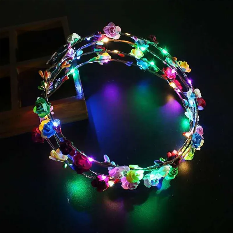 LED Light Up Flower Crown Flashing Garlands Head Band Clasps Floral Head Hoop Fairy Hairband Headwears WeddingZZ