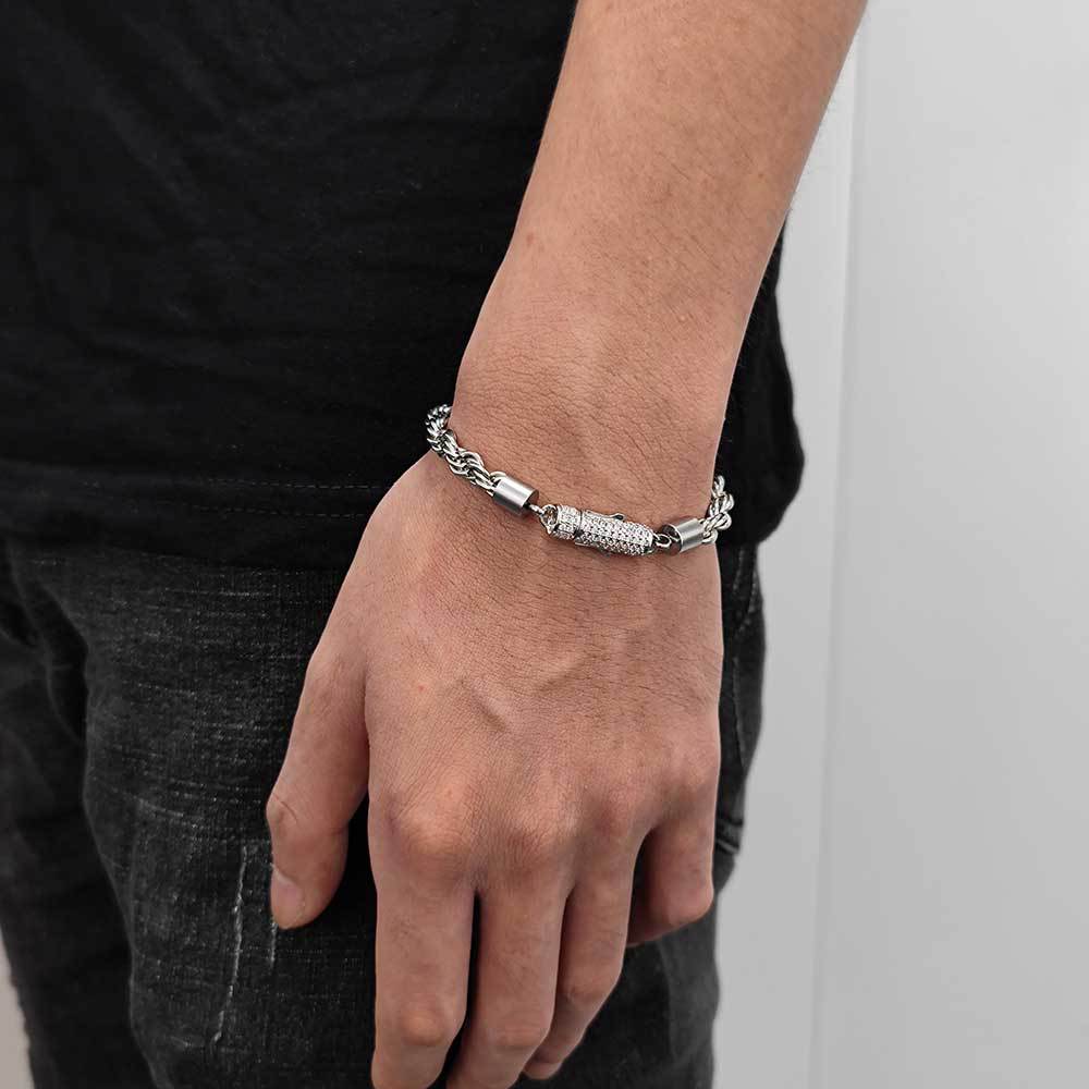 Stainless Steel Silver Twist Rope Chain Necklace Bracelet Jewelry with Zircon Clasp