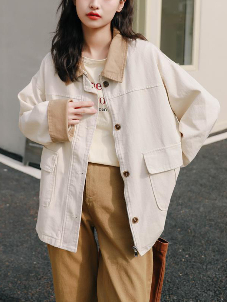 Womens Jackets Spring Autumn Women Vintage Loose Single Breasted Denim Jacket Streetwear Female Retro Lapel Pocket Jeans Coat Outwear 230726