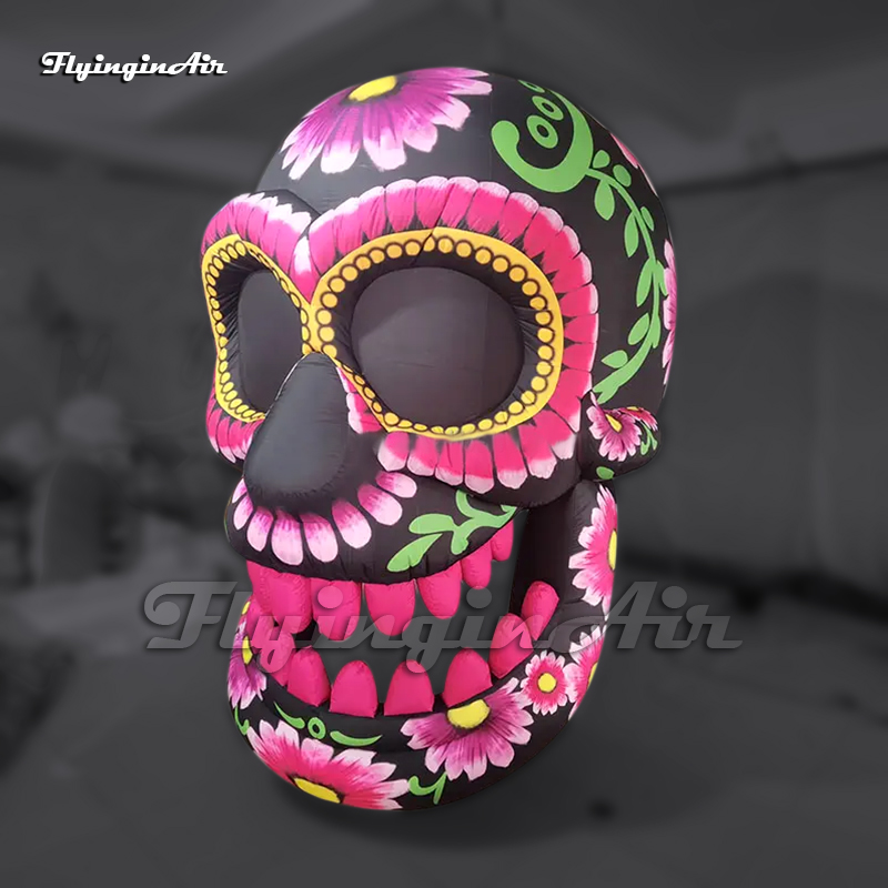 Amazing Large Purple Inflatable La Catrina Skull Model Hanging Deceased Head Bone Balloon For Halloween Decoration