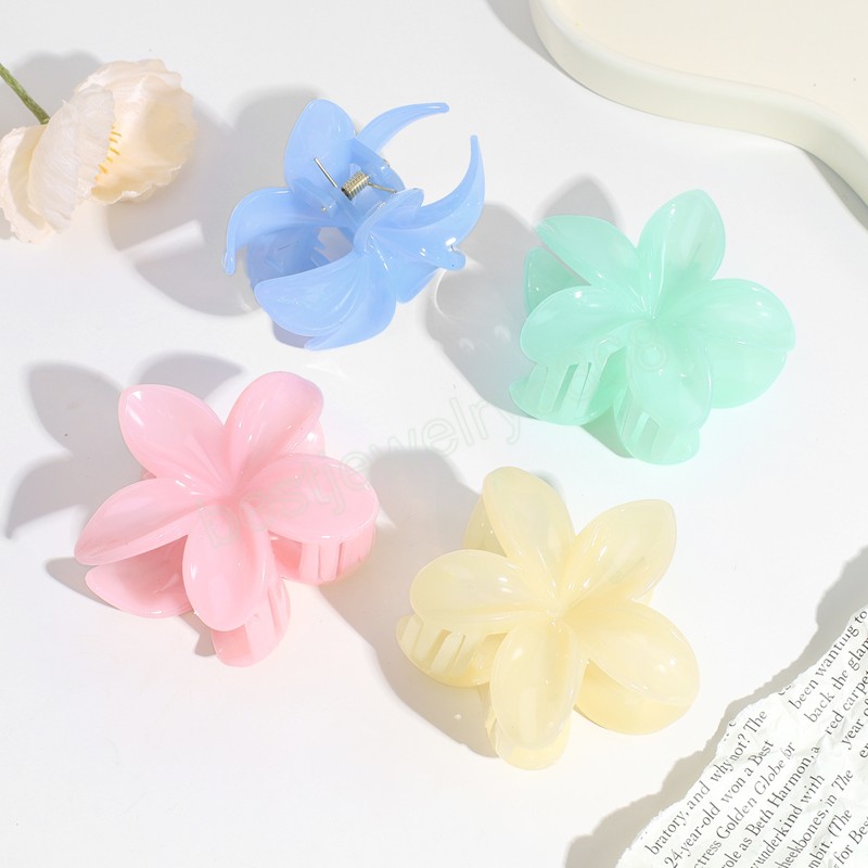 Korean Style Flower Hair Claws Sweet Jelly Color Plastic Ponytail Holder Hair Clips For Women Girls Makeup Bath Hair Accessories