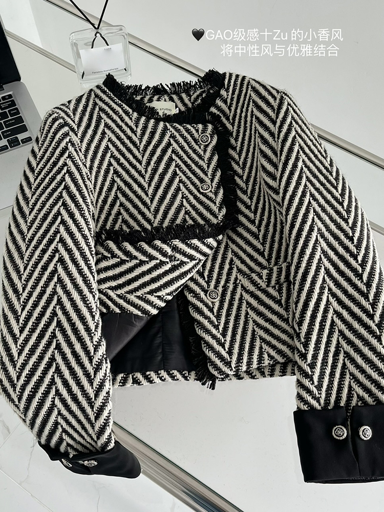 Womens Jackets Circyy Striped for Women Cropped Coat Autumn Long Sleeve ONeck Single Breasted Vintage Fashion Elegant Coats 230726