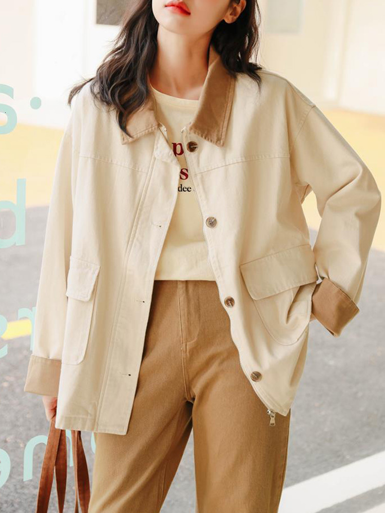 Womens Jackets Spring Autumn Women Vintage Loose Single Breasted Denim Jacket Streetwear Female Retro Lapel Pocket Jeans Coat Outwear 230726