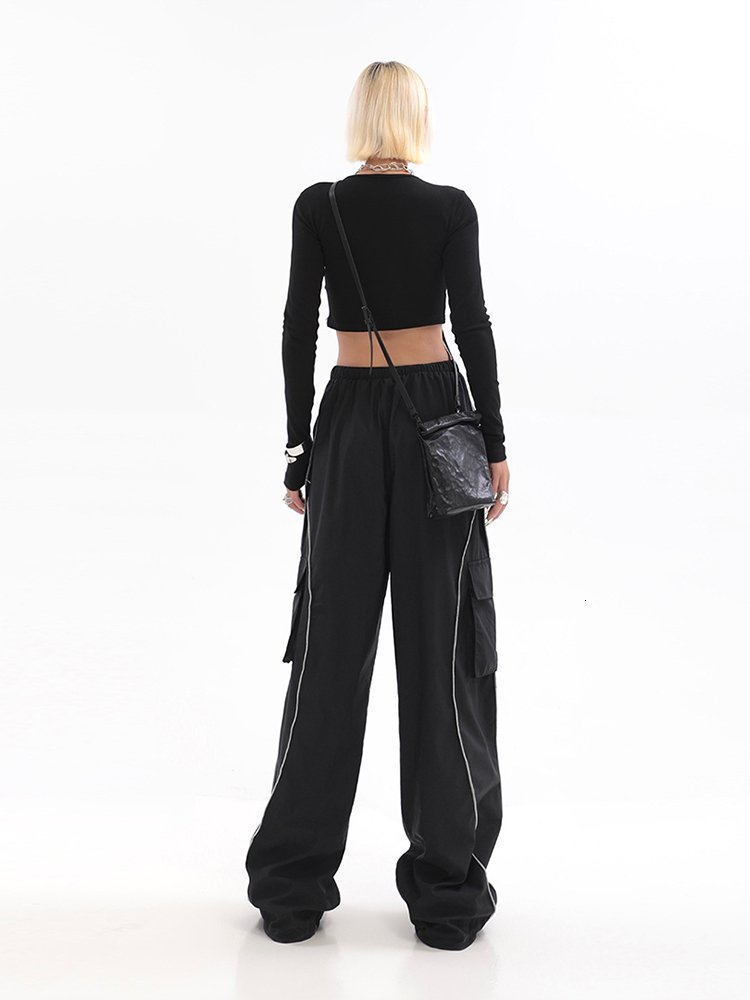 Women's Pants Capris Drawstring Baggy Y2K Cargo Pants Women Low Waist Mopping Sweatpant Trousers Vintage Street Pockets Wide Leg Joggers Pant 230