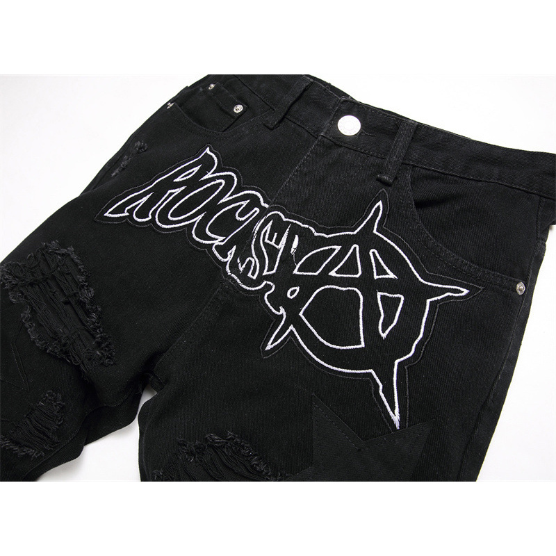 Men's Jeans Punk Style Ripped Hole Men Slim Star Patchwork Denim Pants Streetwear Hip Hop Trousers 230725