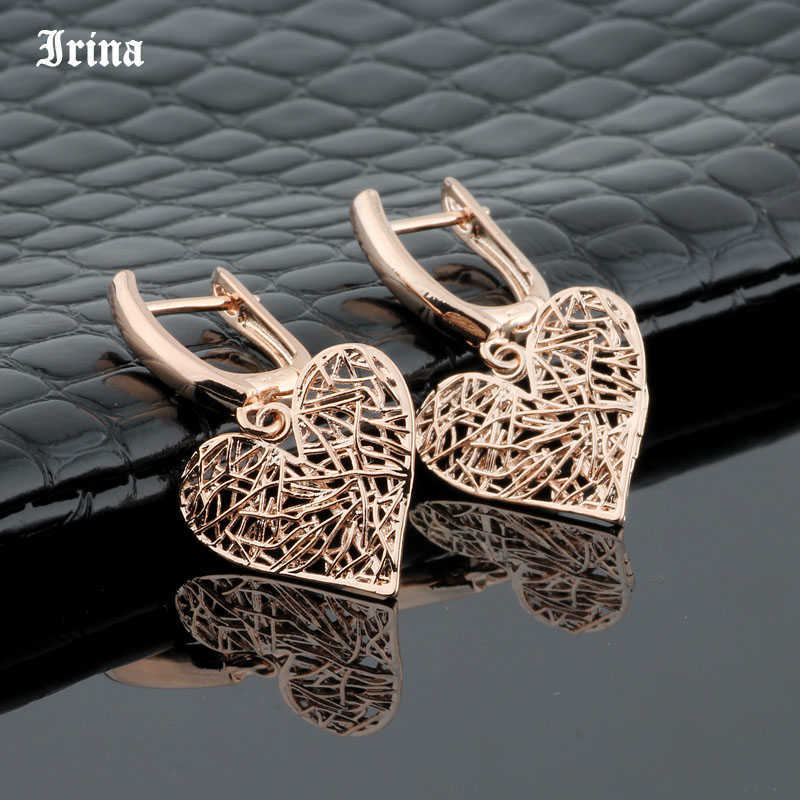 2022 New Earrings Rose Gold Color Dangle Earrings Stylish Hollow Out Heart Shaped French Hook Earring For Women Jewelry L230620