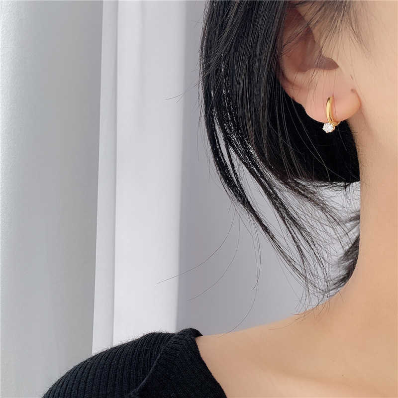 Stainless Steel Minimalist Hoop Earrings Stylish Shiny Cubic Zirconia Earrings Engagement Gift L230620