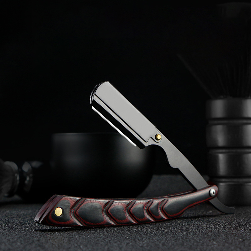 Razors Blades wooden trimmer manual shaver professional straight edge stainless steel sharp barber razor folding shaving knife shave beard cut 230725