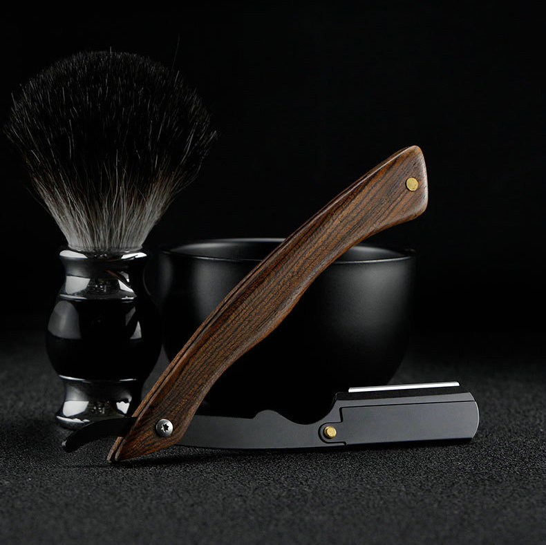 Razors Blades wooden trimmer manual shaver professional straight edge stainless steel sharp barber razor folding shaving knife shave beard cut 230725