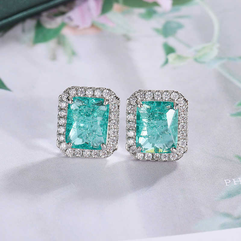 Beautiful 925 Silver Earrings for Women's Shiny Green AAAA Zircon Earrings Stylish Geometric Jewelry Party Earrings L230620
