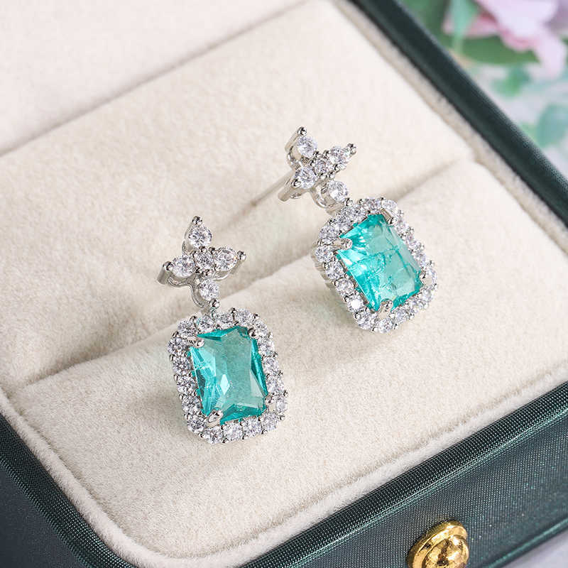 Beautiful 925 Silver Earrings for Women's Shiny Green AAAA Zircon Earrings Stylish Geometric Jewelry Party Earrings L230620