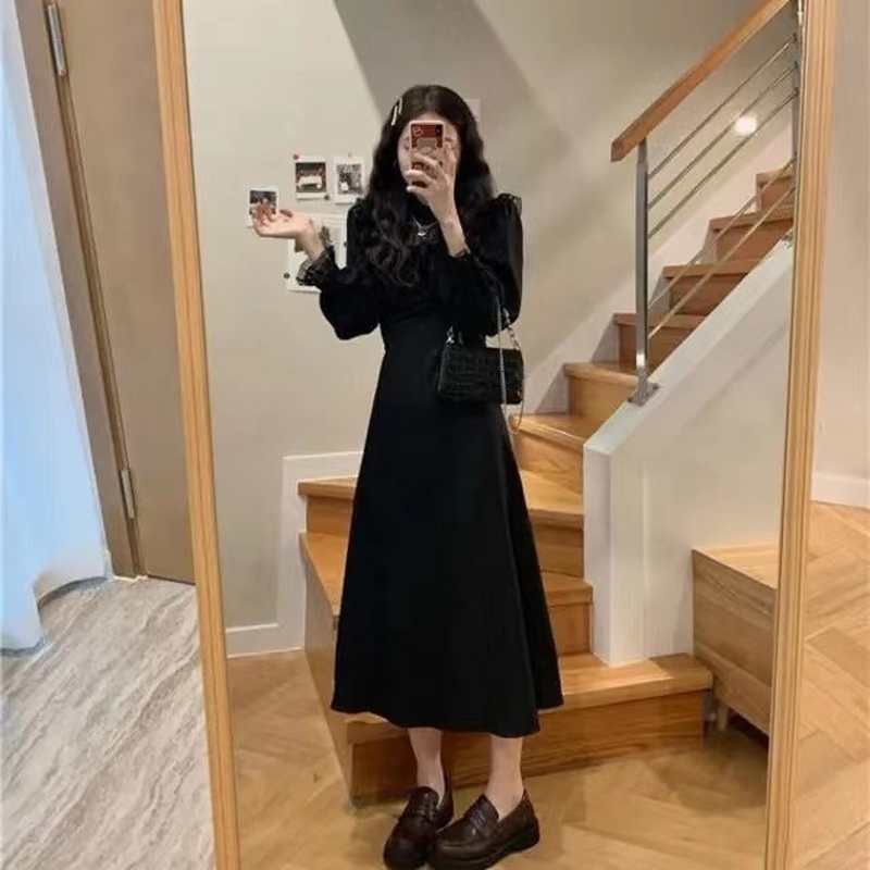 Basic Casual Dresses French Lace Vintage Dress Women Fashion Puffer Sleeve Elegant Dress Korean Spring High Street Slim Midi Dress Y2k 230725