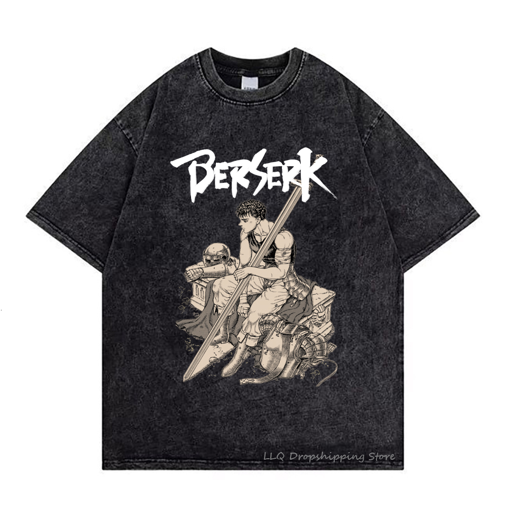 Men's T-Shirts Anime T Shirt Summer Berserk T Shirts Guts Washed Retro Short Sleeve Shirt Griffith Streetwear T-shirts Casca Oversize T-shirt 230