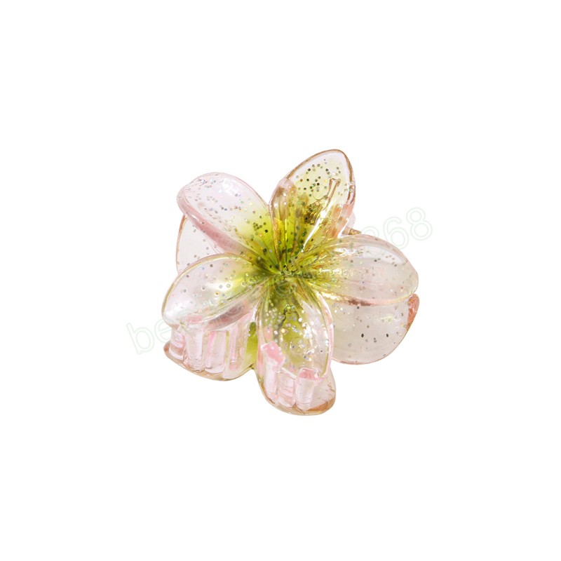 Korean Style 4cm Flower Hair Claw 2023 Fashion Transparent Glitter Powder Sweet Ponytail Holder Hair Clip Hair Accessories for Women