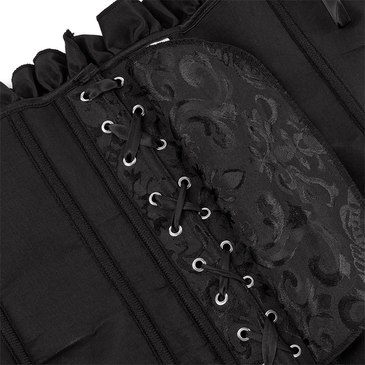 Jacquard Brocade Overbust Corset Top with Off-shoulder Dramatic Ruffle Satin Sleeves Women Fashion Shapewear Corpete Korset