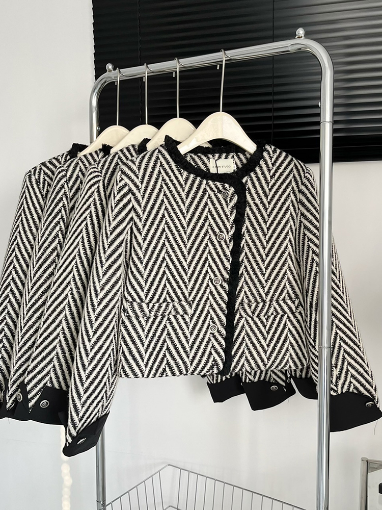 Womens Jackets Circyy Striped for Women Cropped Coat Autumn Long Sleeve ONeck Single Breasted Vintage Fashion Elegant Coats 230726