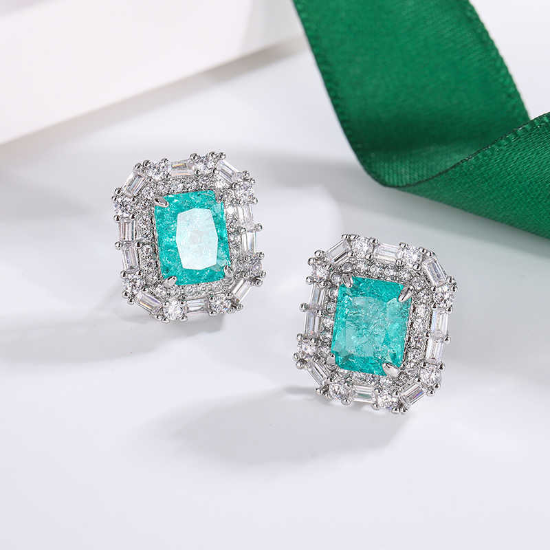 Beautiful 925 Silver Earrings for Women's Shiny Green AAAA Zircon Earrings Stylish Geometric Jewelry Party Earrings L230620