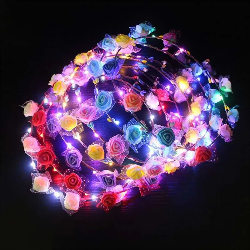 LED Light Up Flower Crown Flashing Garlands Head Band Clasps Floral Head Hoop Fairy Hairband Headwears WeddingZZ