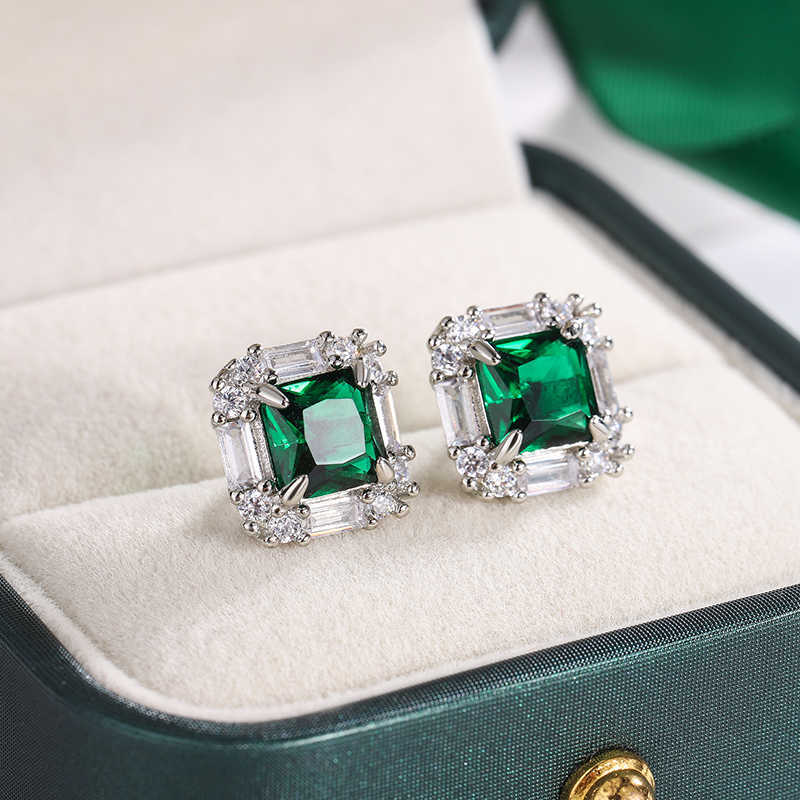 Beautiful 925 Silver Earrings for Women's Shiny Green AAAA Zircon Earrings Stylish Geometric Jewelry Party Earrings L230620