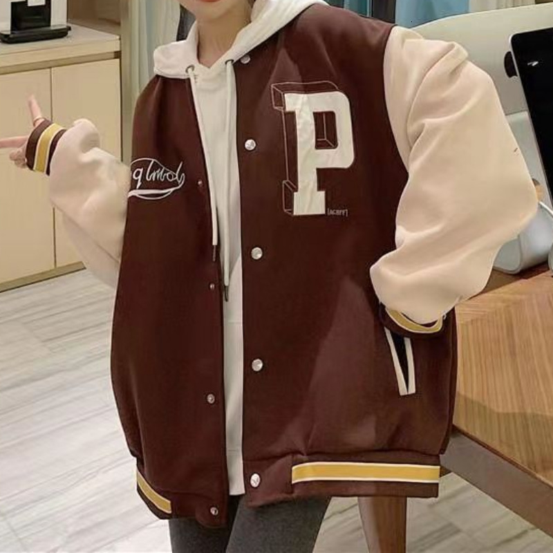 Womens Jackets Deeptown Vintage Baseball Jacket Oversize Korean Fashion Y2k Streetwear Varsity College Bomber Coat Aesthetic 230726