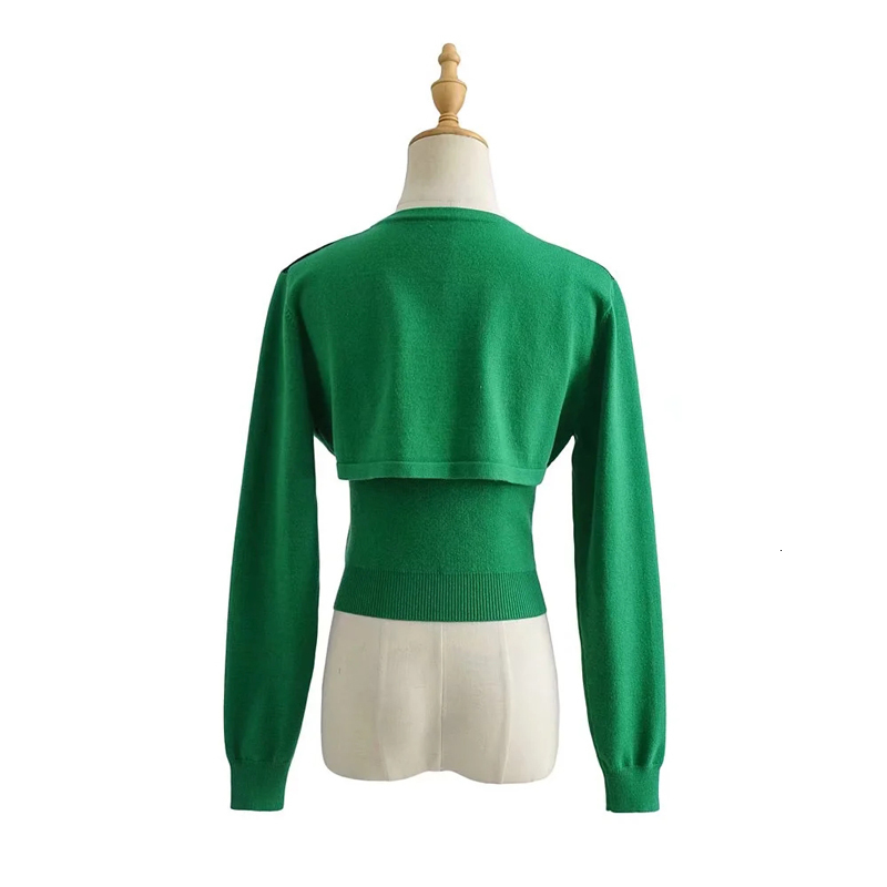 Women's Knits Tee 2 in 1 Argyle Strappy Knit Tank Super Crop Cardigan 230725