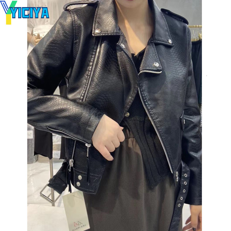 Womens Jackets YICIYA Leather Short Jacket Vintage bomber Women Slim winter Streetwear Female Belt Zipper Moto Biker Coat Outwear jackets 230726
