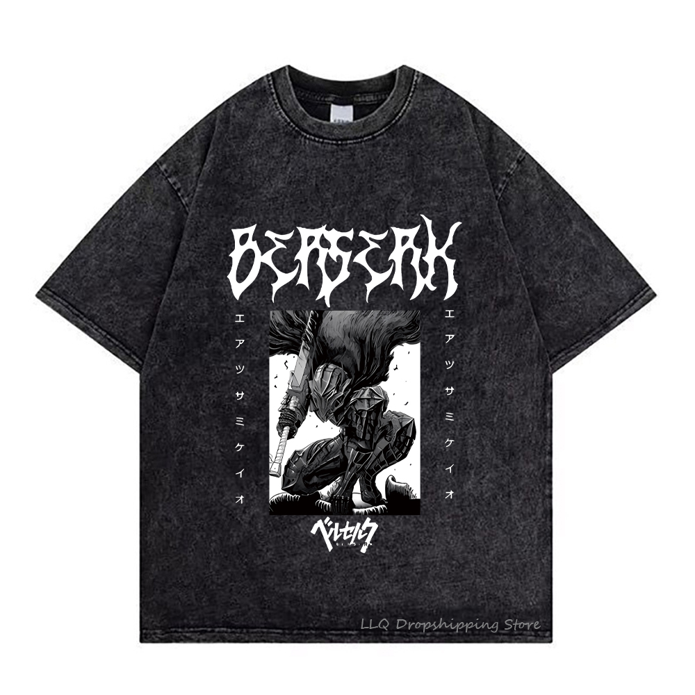Men's T-Shirts Anime T Shirt Summer Berserk T Shirts Guts Washed Retro Short Sleeve Shirt Griffith Streetwear T-shirts Casca Oversize T-shirt 230