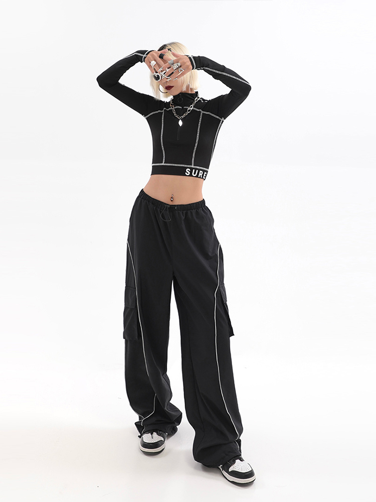 Women's Pants Capris Drawstring Baggy Y2K Cargo Pants Women Low Waist Mopping Sweatpant Trousers Vintage Street Pockets Wide Leg Joggers Pant 230