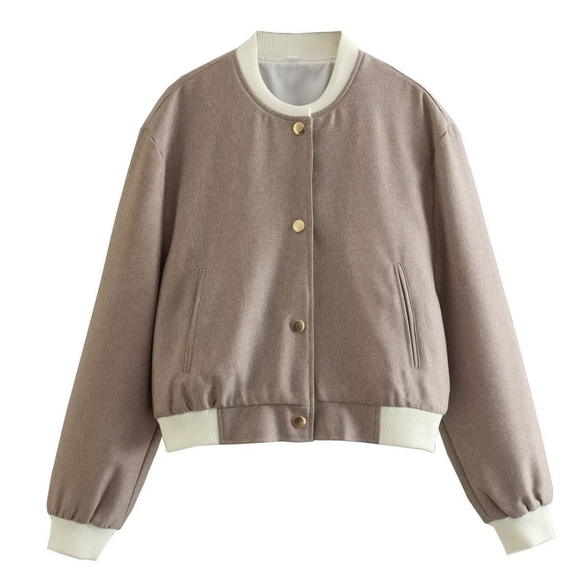 Womens Jacket Short Bomber Women Traf Zaba Long Sleeve Khaki Color Ladies Button Closure Cropped Jacket AAA Discount for in-store purchases