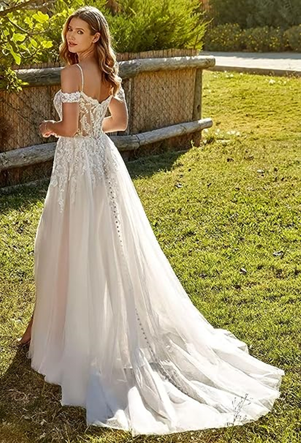 Plus Size Bridal Gowns Wedding Dresses Spaghetti Straps Lace Appliques Beadding Side Split A-Line Wedding Dress