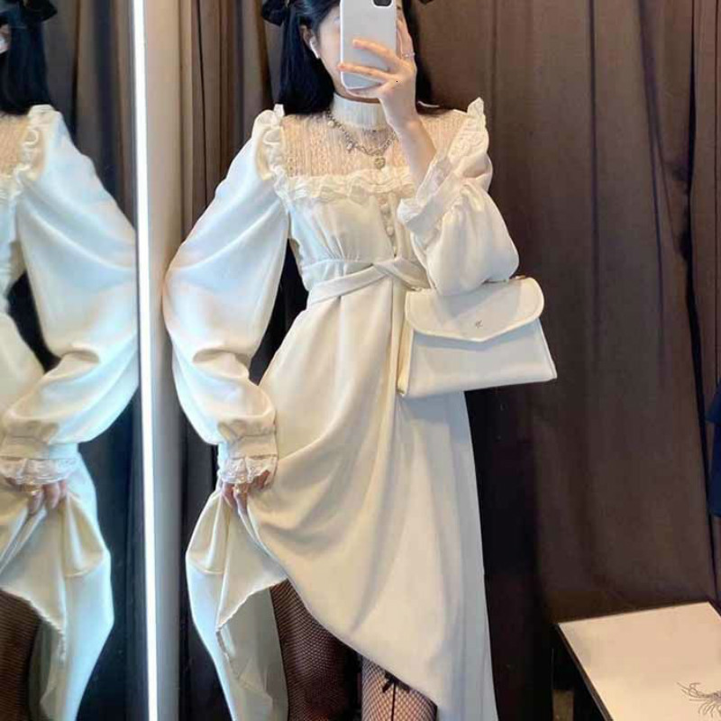 Basic Casual Dresses French Lace Vintage Dress Women Fashion Puffer Sleeve Elegant Dress Korean Spring High Street Slim Midi Dress Y2k 230725