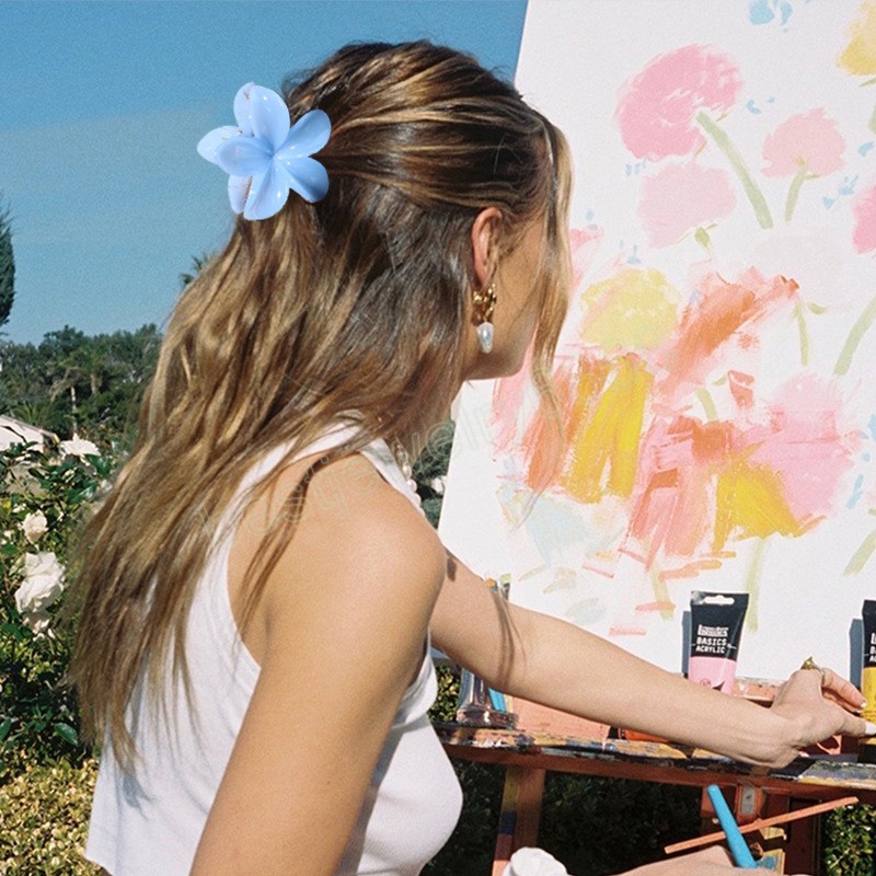 Korean Style Flower Hair Claws Sweet Jelly Color Plastic Ponytail Holder Hair Clips For Women Girls Makeup Bath Hair Accessories